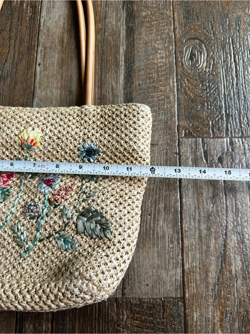 Vintage Bohemian Floral Embroidery Straw Shoulder Purse Bag Cottagecore Hippie - Picture 5 of 5